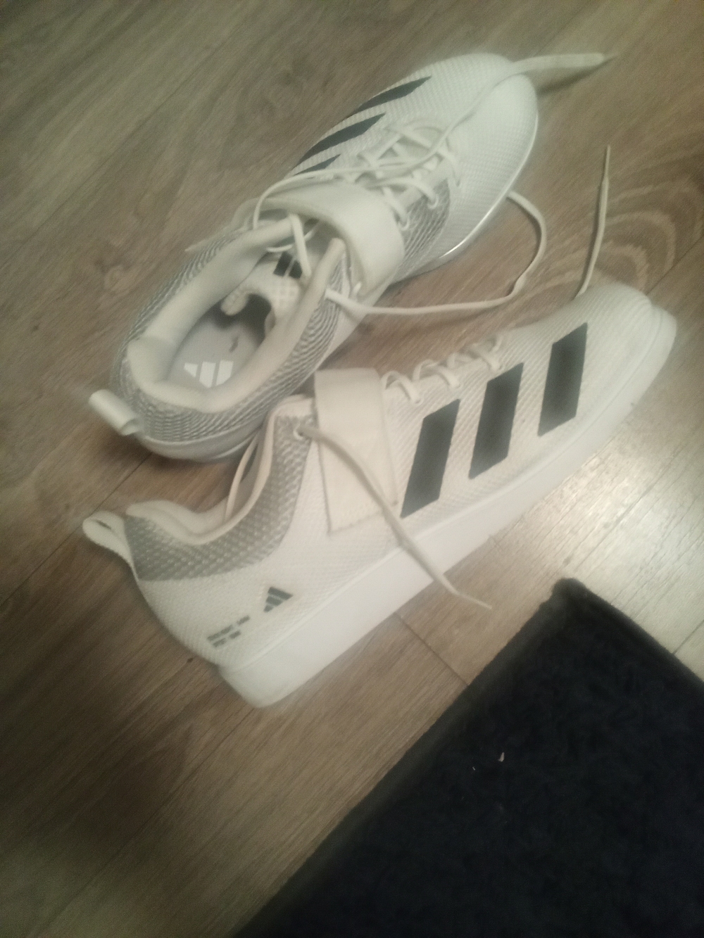 Adidas Powerlift 5 White Athletic Shoes with Black Three-Stripes